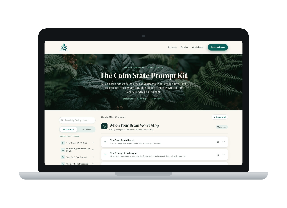 The Calm State Prompt Kit open on a laptop